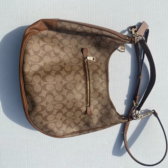 Coach Brown Signature Coated Canvas and Leather Harley Hobo - Picture 4 of 16